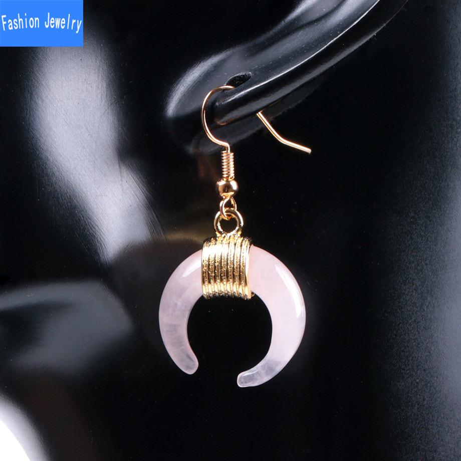 Národní větrná trubka zakřivený měsíc půlměsíc Půlměsíc přírodní křišťálové šperky imitace vinuté zlaté náušnice s rybičkou