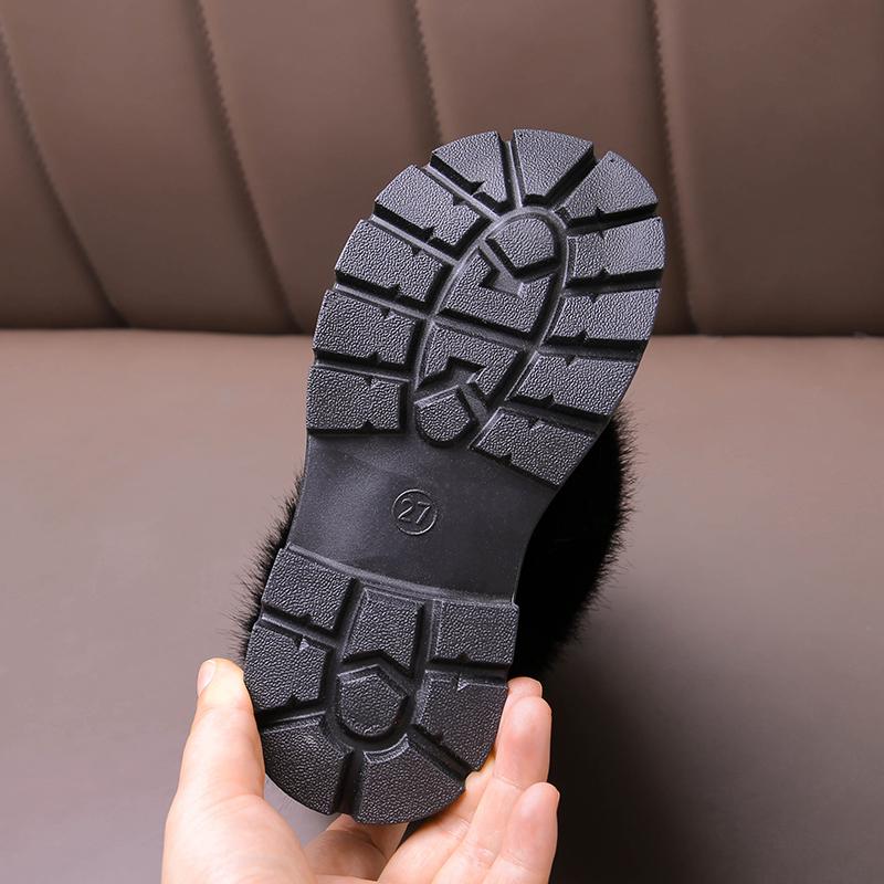 Warme lange Plüsch-Stiefel mit Reißverschluss hinten für Mädchen 2025 Winter Komfort Dicke Sohle Rutschfeste Stiefeletten Modische Unifarbene Kunstpelzstiefel Kind