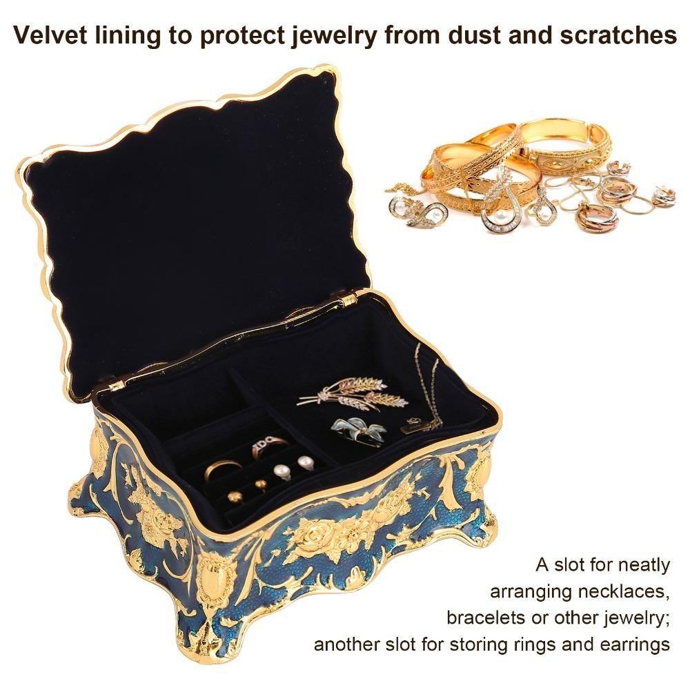 Metal Enamel Jewelry Box Rectangular Jewelry Organizer Trinket Box  Gemstone Storage Tray