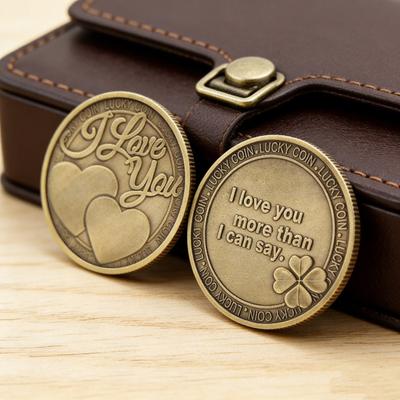 I Love You Lucky Coin Romantic Love Expression Four-Leaf-Clover Pocket Hug Token Gift for Men Women