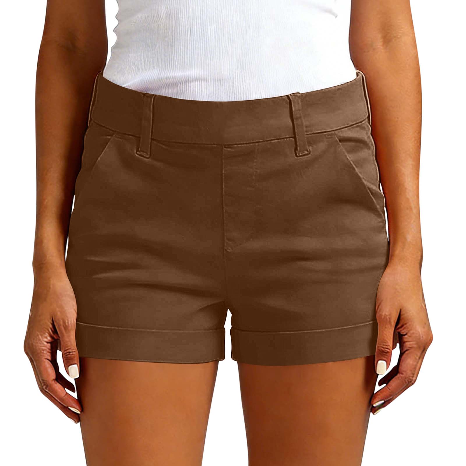 

Women s Fashionable Casual -Color Shorts With Pockets L коричневый