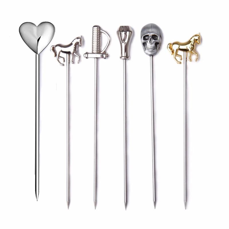 12PCS Cocktail Stick Cocktail Pick Skull Shape Horse Shape Martini Cocktail Drink Pin Fruit Pick, Set of 12