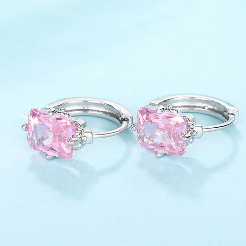 Brincos de diamante rosa, brincos de design geométrico de fada doce, joias para o dia a dia