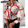 GMXIA Women's Fashion Casual Solid Color Print Long Sleeve POLO Neck Blouses & Shirts