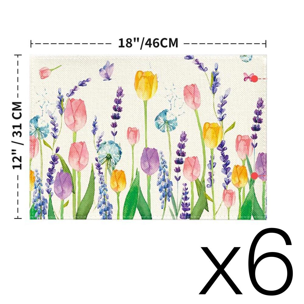 Lavender Tulip Spring Placemats for Dining Table, 30x45cm Summer Seasonal Holiday Decoration Rustic Vintage Washable Table Mats