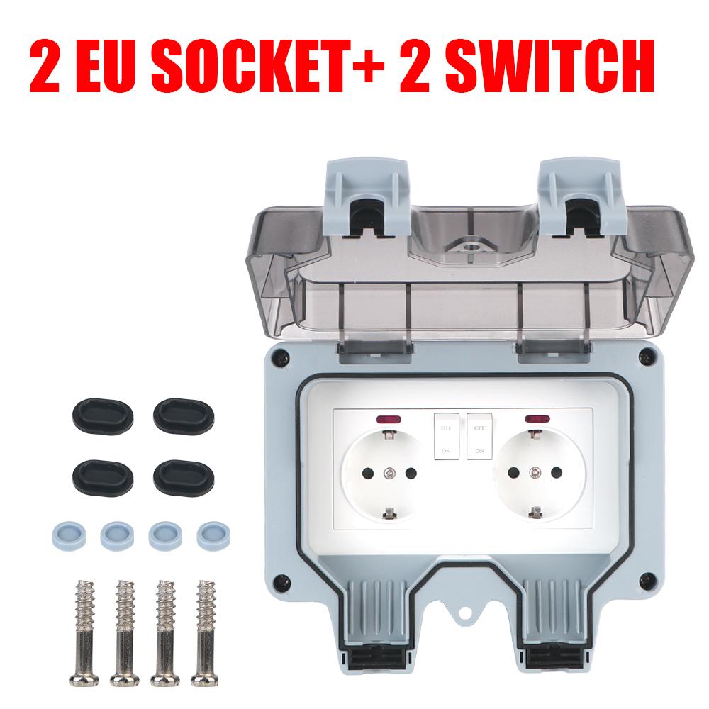 IP66 Weatherproof AC 110~240V With USB Charging 16A Power Supply Switch Socket Outdoor Wall Power Socket for Home& Garden Double EU Socket