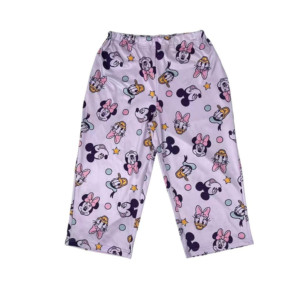 Disney and Daisy Short Length Stretch Loungewear Women's Pajamas, Mickey, Minnie, Donald, Designs, Sleeves, 3/4 Pants, Polyester,