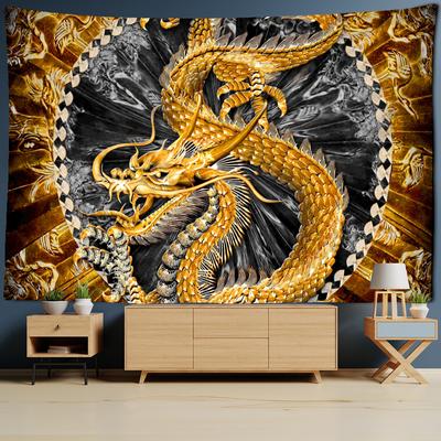 Golden Loong Drago Totem Arazzo Cartoon Castello Appeso a parete Tappeto da camera Copriletto Tappetino da spiaggia Tapis Home Decor Arazzi Art