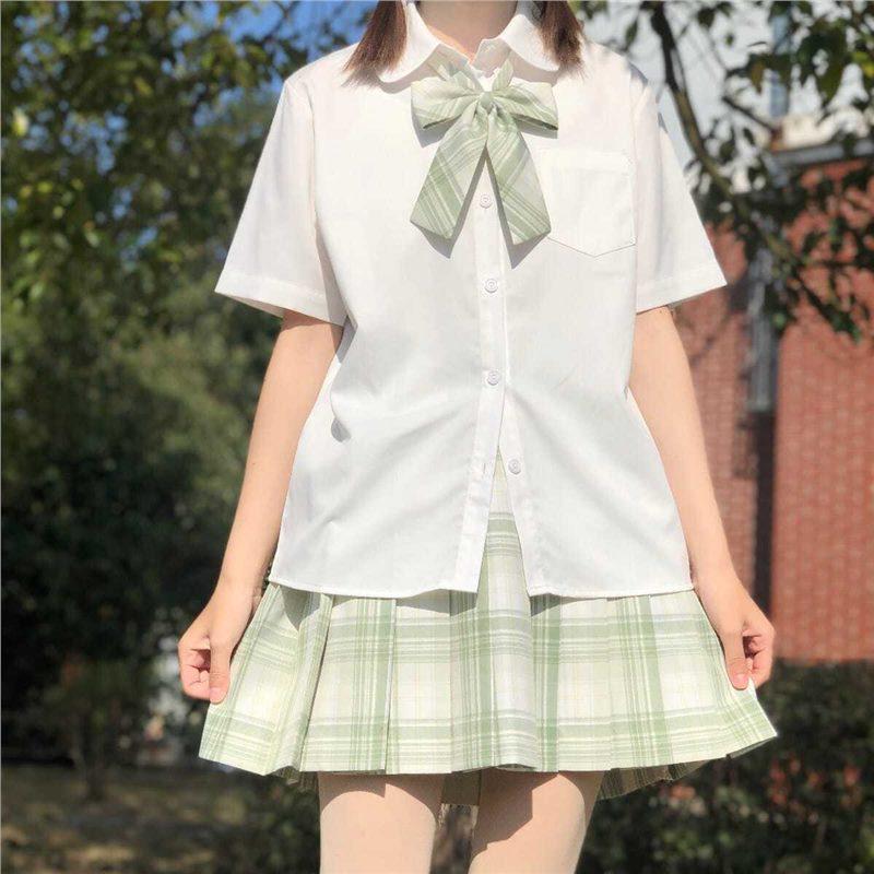 Original Design JK Uniform Milk White Round Neck Short Sleeve Shirt for Women