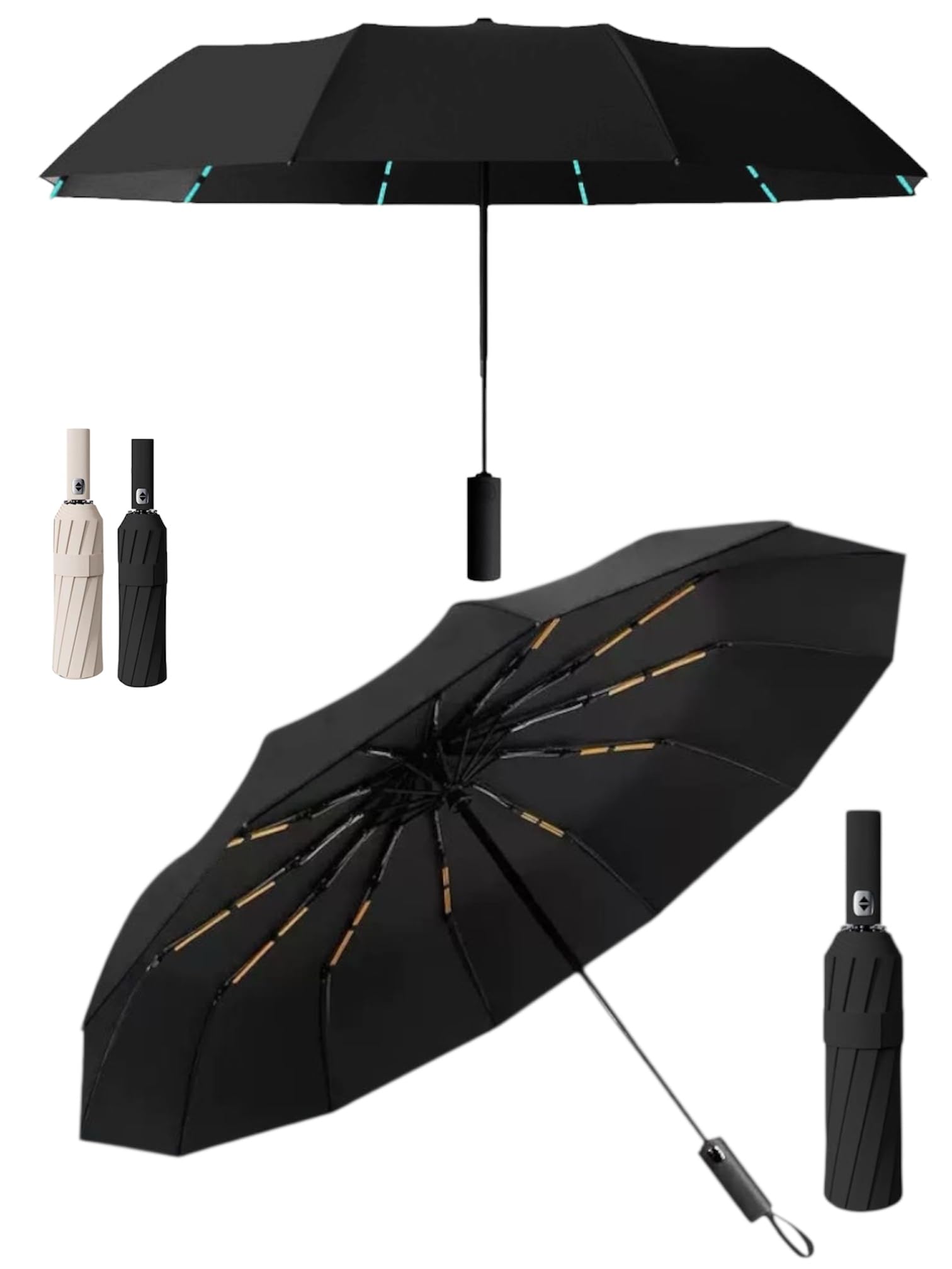 

Автоматический складной зонт с открытием и закрытием для солнечной и дождливой погоды, тайфуна и сильного ветра, большого размера для мужчин и компактный с УФ-защитой, идеально подходящий для и в качестве чёрный