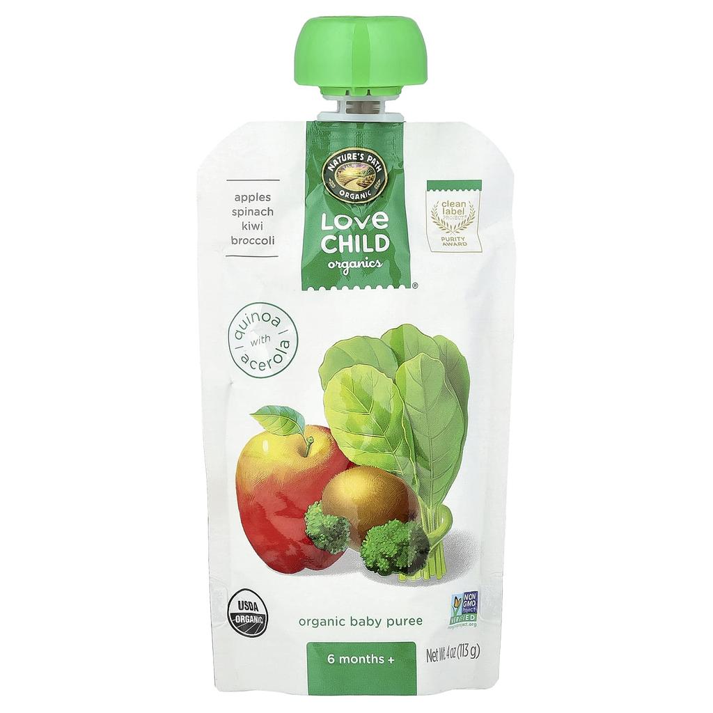 Love Child Organics, Nature's Path, Organic Baby Puree, 6+ Months, Apple, Spinach, Kiwi, Broccoli, 4 oz (113 g)
