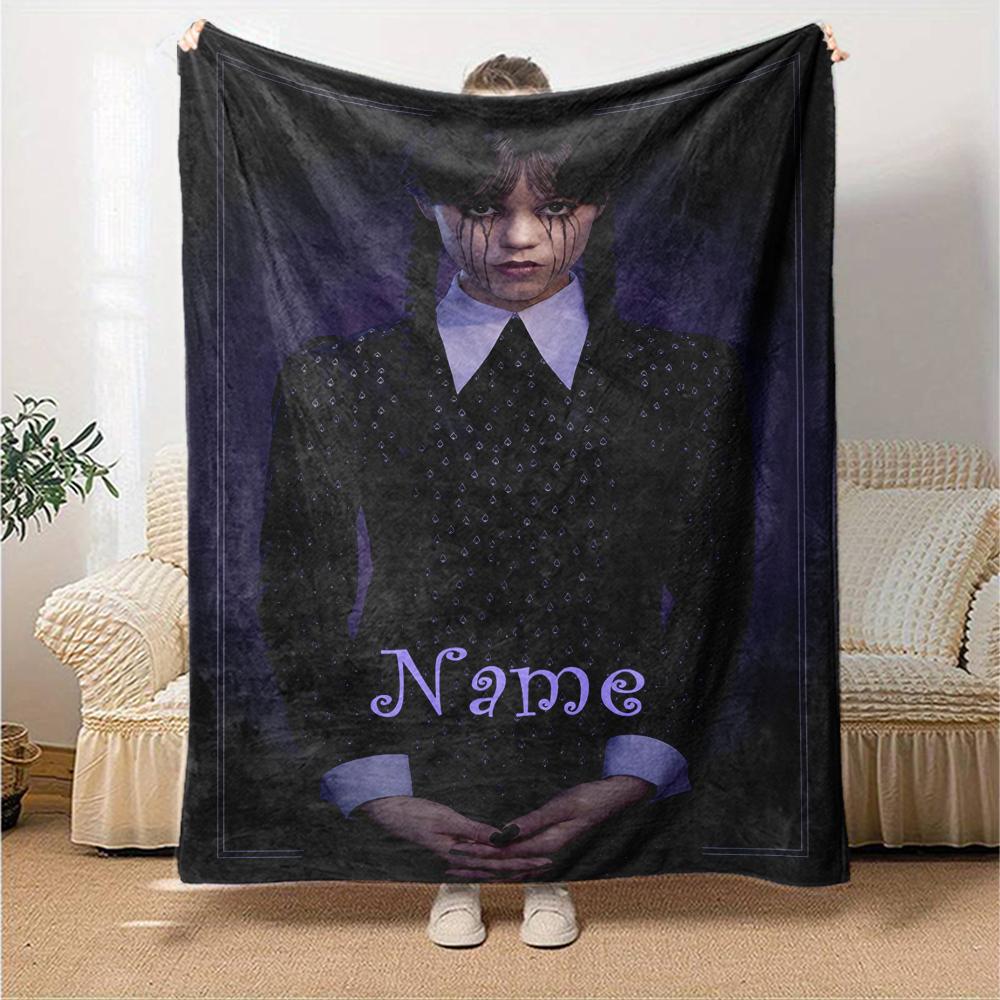 Custom Name Wednesday Theme Printed Blanket - Perfect for Couch, Bed, Travel & Outdoor Use | Machine Washable, Cozy & Durable.