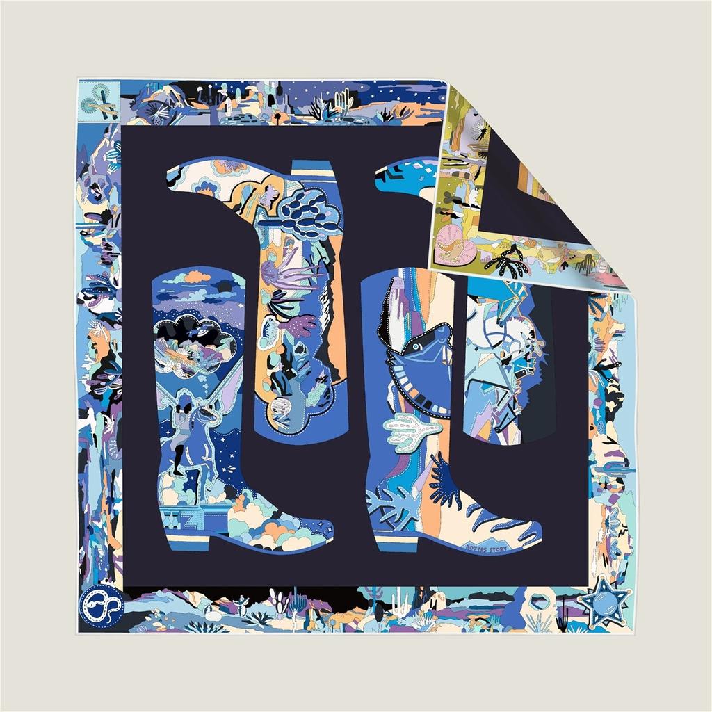 90cm Fashionable Women Versatile Decorative Rolled Edge Double-Sided Color Scarf  Boots Printed Square Handkerchief Neck Scarf