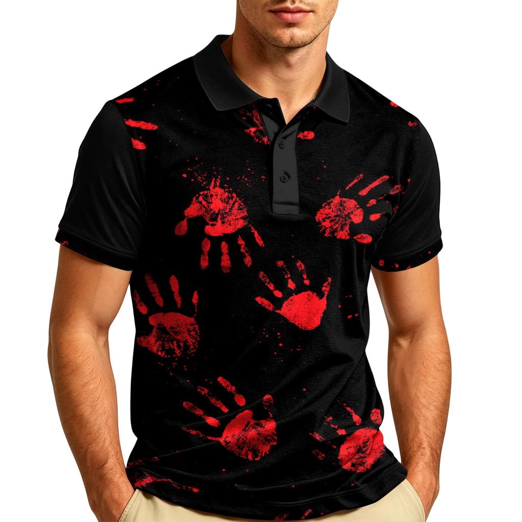 Men's Halloween Short Sleeve Casual Shirt with Turn Down Collar