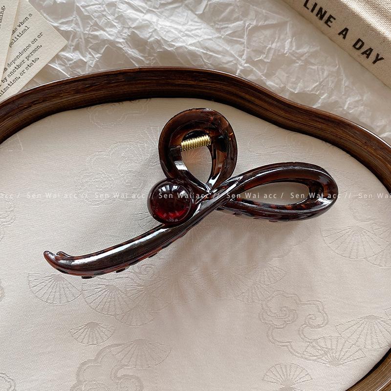 Retro Temperament Round Bead Grab Clip Female Maillard Wind Disc Hair Volume Large Back Head Shark Clip Large Hair Accessories