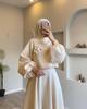 Women's Caramel Floral Lantern Sleeve Dress Set - Two-Piece Autumn 2025 Collection.
