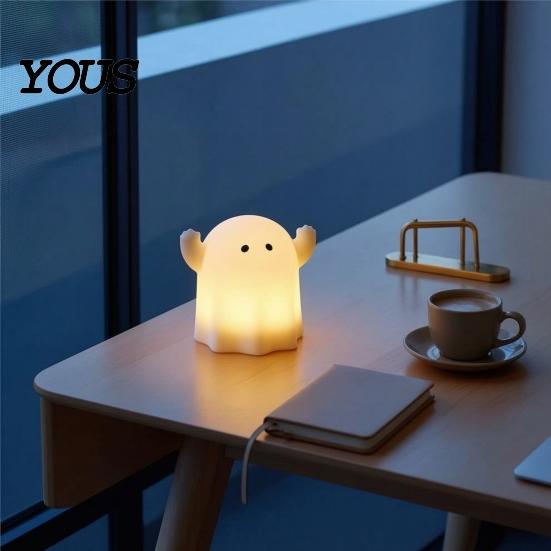 Indoor Holiday Lighting Cute Resin Ghost Night Light for Bedroom, Decorative Warm LED Lamp Battery Operated Bedroom Halloween Party Desk Decor,