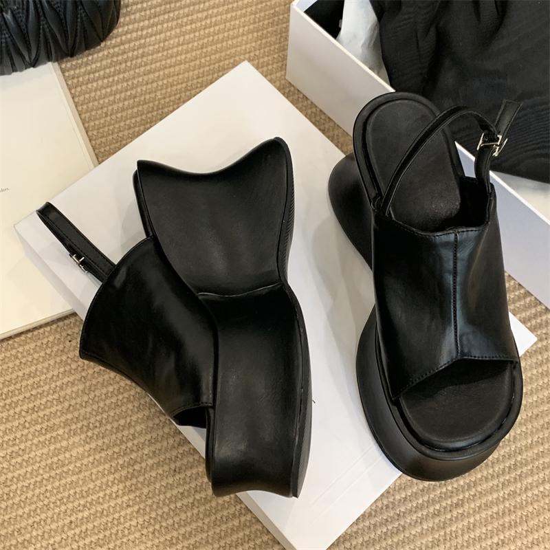 

Летние туфли-клинья с открытым носком на платформе, женские сандалии, модные туфли для вечеринок с ремешком и пряжкой, Zapatos De Mujer 35 чёрный