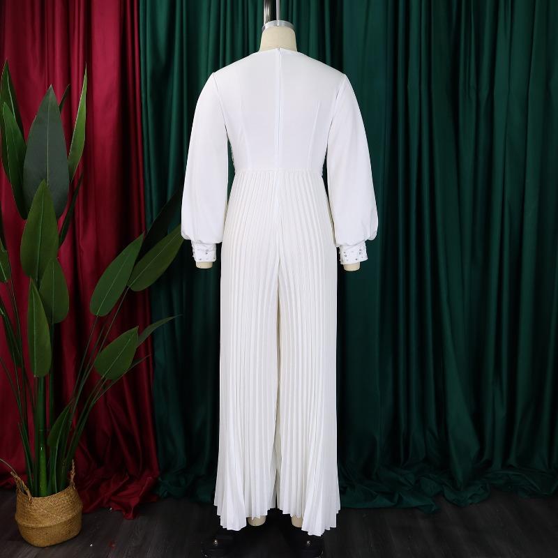 Damen Herbst Perlen Mesh Mode Lässig Lose Weite Bein Jumpsuit