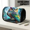 1pc Double Layer Flip Pencil Case, Rainbow Owl Moonlit Forest, Large Capacity, Portable Polyester Pen Storage Bag with Zipper Closure, Ideal for Schoo