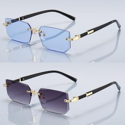 Lüks Çerçevesiz İş Dikdörtgen Degrade Lens Unisex Moda Güneş Gözlüğü Kadın Erkek Moda Renkli lensler Metal Çerçeve Gözlük