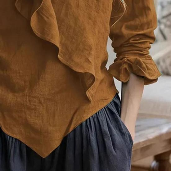 Yousheng Damen Oberteile V-Ausschnitt Langarm Rüschen-Design Einfarbig Pendlerbluse Lockere Passform Arbeit Party Freizeit-Oberteile Alltagskleidung