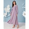 2026 Womens V-Neck Long Sleeve A-Line Maxi Dress High-Waisted Slim Fit Casual Elegant