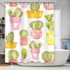 Colorful Cactus Shower Curtain Watercolor Houseplants Decor For Bathroom Pink, Green Yellow Floral Design New