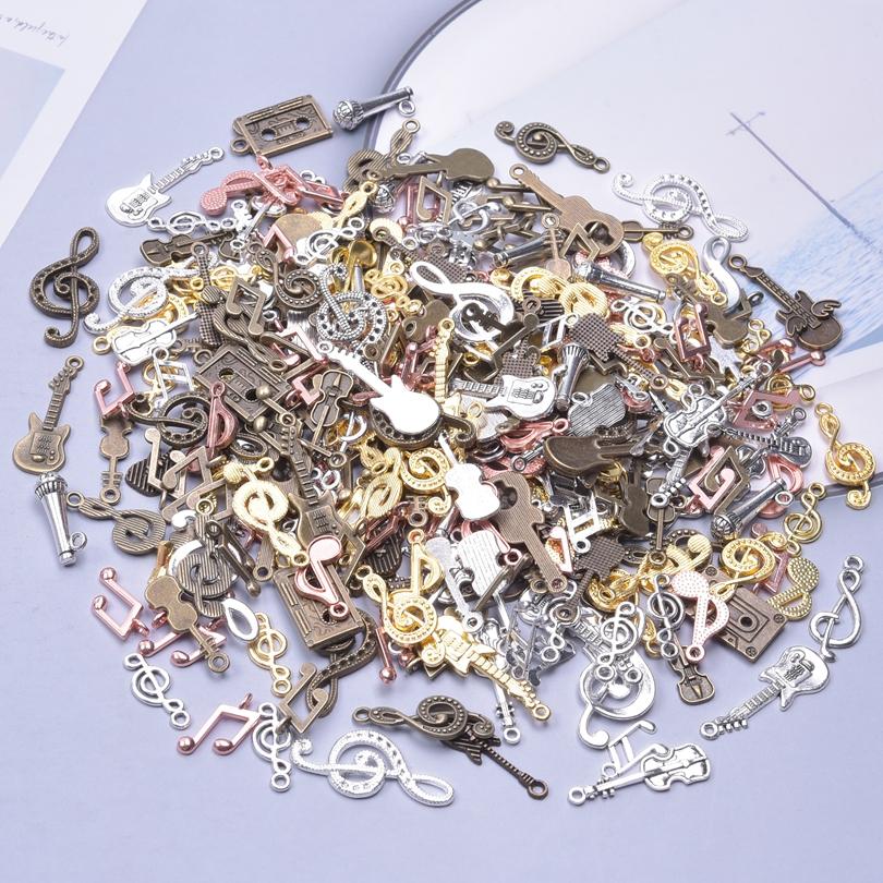Vintage Music Series Random Mix Wing Guitar Musical Note Bulk Charms For Jewelry Making Supplies Metal Tape Pendant DIY Material