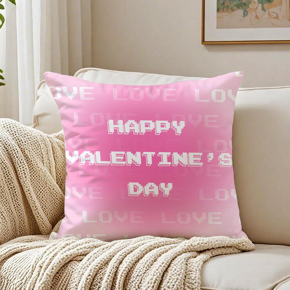 Cute Valentines Day Cushion Cover Linen Pillowcase Soft for Sofa Bed Home Room Decor