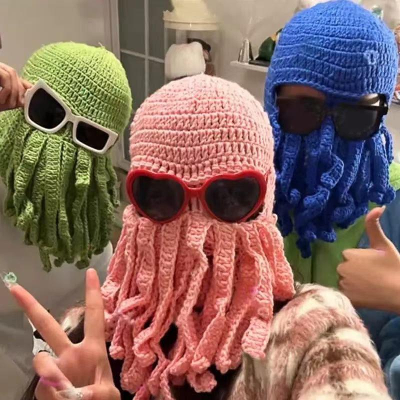 Tentacle Octopus Cotton Hat Crazy Party Squid Hat Balaclava Hat Winter Warm Hat Knitted Octopus Hat Unique Cosplay Prop