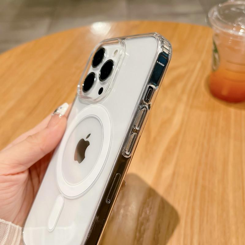 Transparent Acrylic + TPU 2in1 Magnetic Wireless Charging Clear Case Hard Back Case Compatible for iPhone Samsung