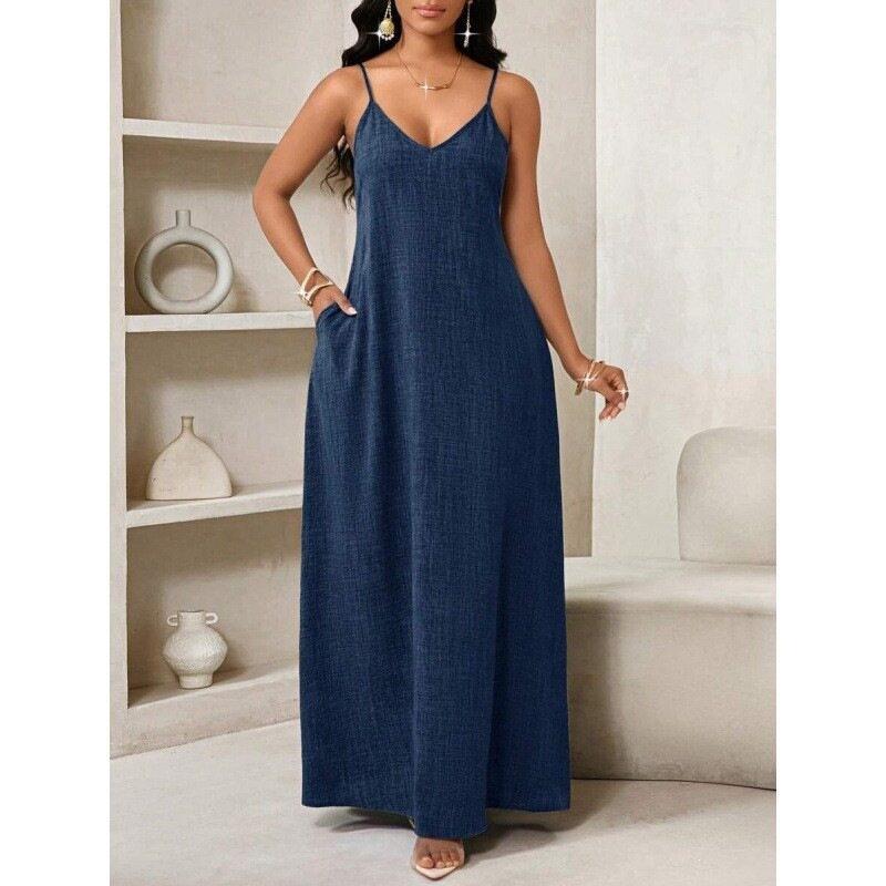 European and American summer new casual vacation style long suspender women's dress