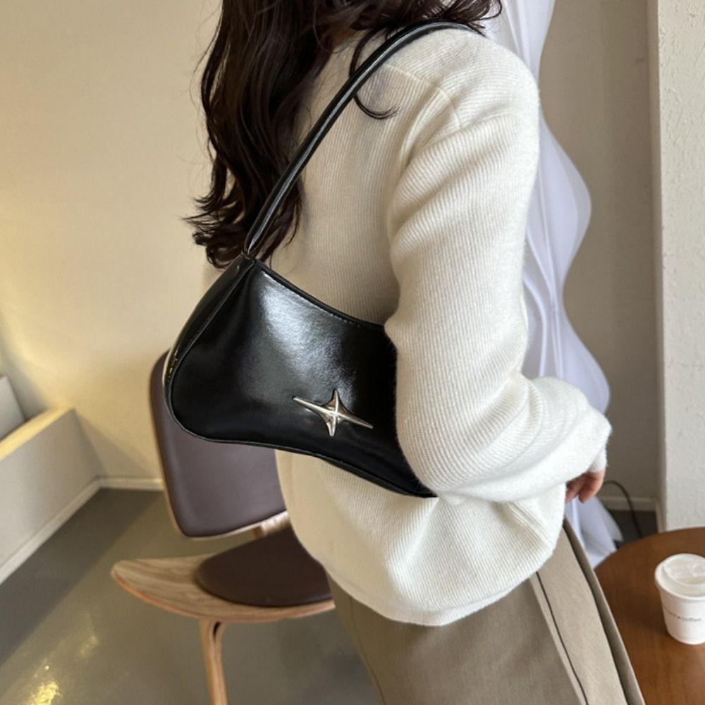 

Vintage Pu Leather Underarm Bag All-match Commuting Shoulder Bag Casual Luxury Handbag Women чёрный