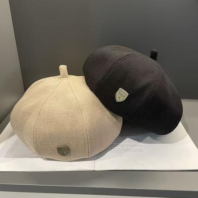 Autumn and Winter Retro Literary Metal Label Face Small Octagonal Bud Painter Hat Newsboy Hat Women's Hat