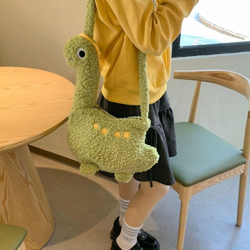 Zipper Long Neck Dinosaur Bag Plush Shoulder Bags Fashion Cartoon Crossbody Bag  Girls