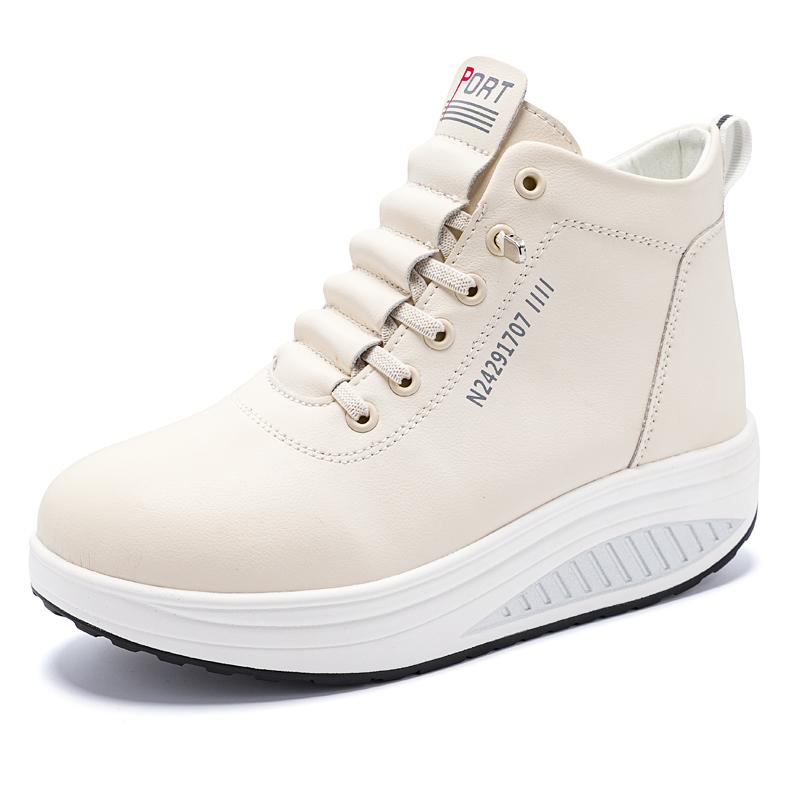 Women's Black Sneakers Height Increase White Leather Boots Platform Casual High Top Thick Sole Elevator Shake Shoes for Students
