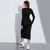 European and American women's clothing autumn and winter split hip wrap medium and long dress sexy tube top long sleeve two-piece dress