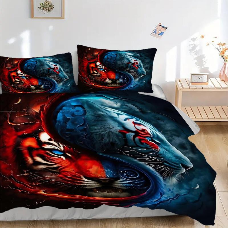 3pcs Yin Yang Tiger Printed Bedding Set, Soft and Comfortable Quilt Cover for Bedroom, Guest Room (1 Duvet Cover + 2 Pillowcases, Pillow Cor