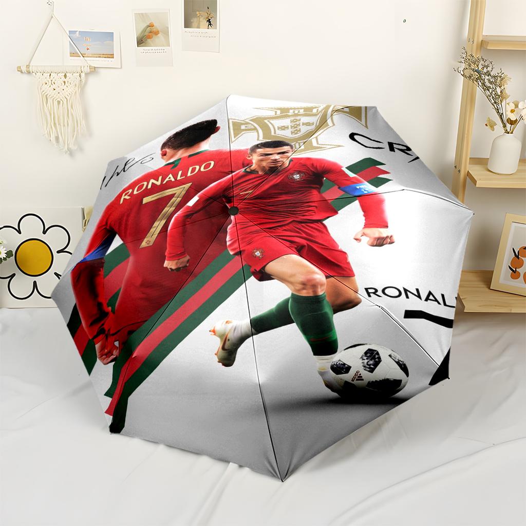 Ronaldo's The Force Soccer Compact Travel Automatic Umbrella Folding Umbrella with 8 Ribs Durable Plastic & Iron All-Season Use Stylish Accessory