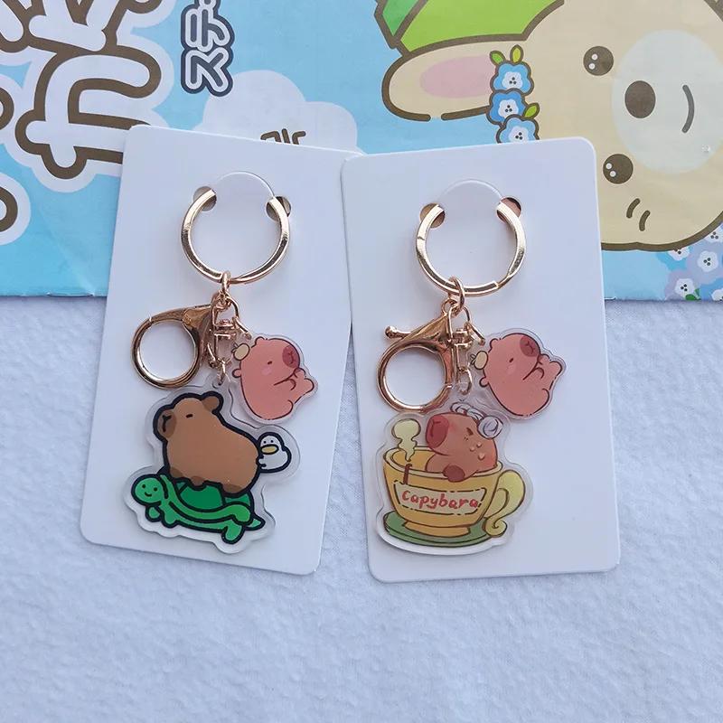 Cute Cartoon Capybara Flat Transparent Double-sided Keychain Student Backpack Accessories Capibala Pendant Keyring Jewelry Gift