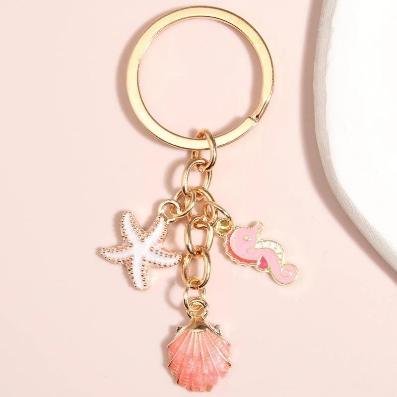 Creative Ocean Style Seashell Conch Starfish Keychain Bag Charm for Women Girls Daily Use Holiday Gift A6