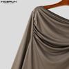 INCERUN Männer Off Shoulder Langarm Rüschen Unregelmäßig Lange Taillierte Tops