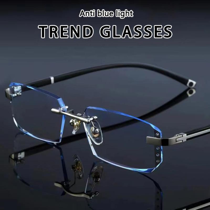 

Модные очки для чтения без оправы с обрезанным краем для мужчин и женщин, трендовые, для дальнозоркости, пресбиопии, винтажные очки с защитой от синего света +200 degrees синий