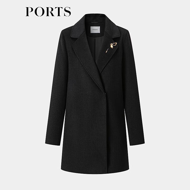Ports Women's Fall 2025 Black Wool & Cashmere Lapel Coat