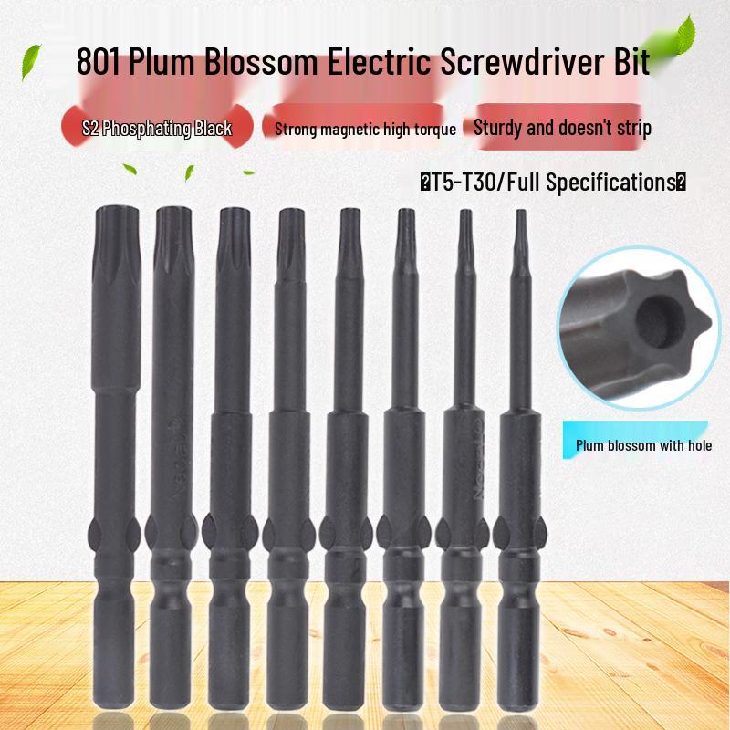 Nigao Black Plum Blossom Phosphating Electric Screwdriver Bit, 5mm Shank, Strong Magnetic, Hardened Air Screwdriver Head