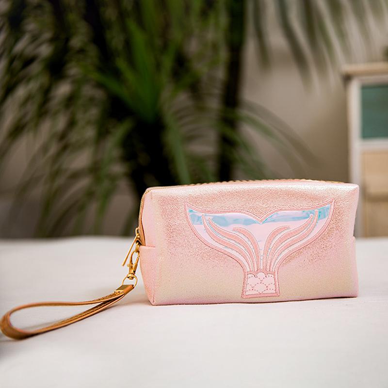 Syreni Ogon Kosmetyczka Laserowy Kolor Podróżna Kosmetyczka Organizer z Paskiem na Nadgarstek Śliczna Kreatywna Laserowa Saszetka Podróżna Pu Dla Dziewcząt