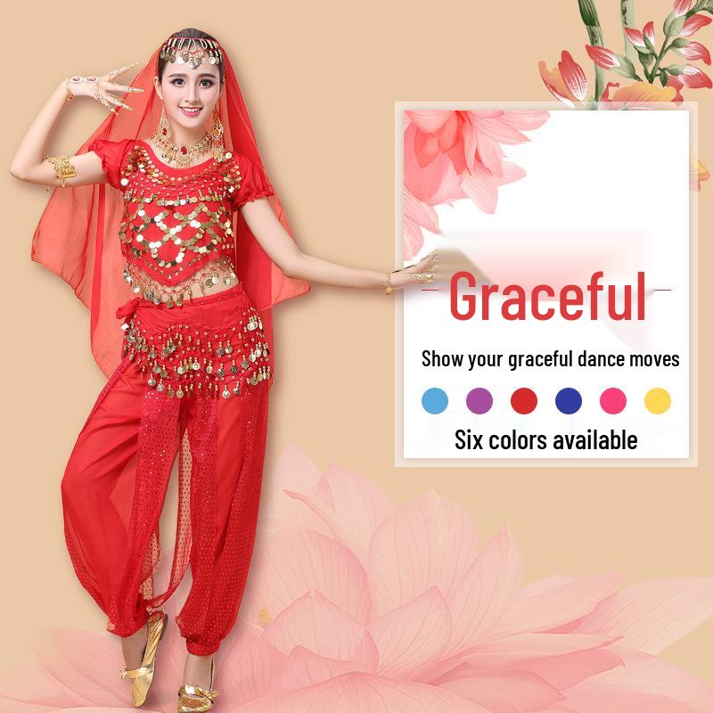

Belly Dance Performance Costume Set with Pants - New Indian Style for Annual Meetings and Stage Performances One Size