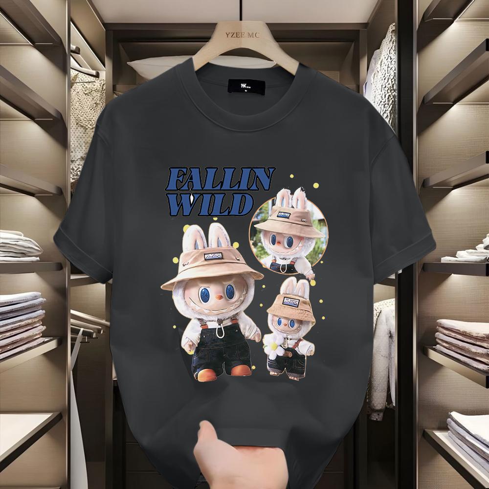 Zábavné kreslené volné tričko s krátkým rukávem kulatý výstřih top unisex