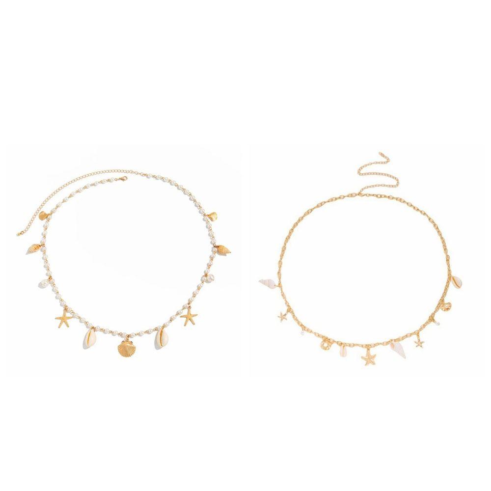 Shell Imitation Pearl Body Chain Adjustable Beads Belly Chain Retro Starfish Waist Chain Ladies